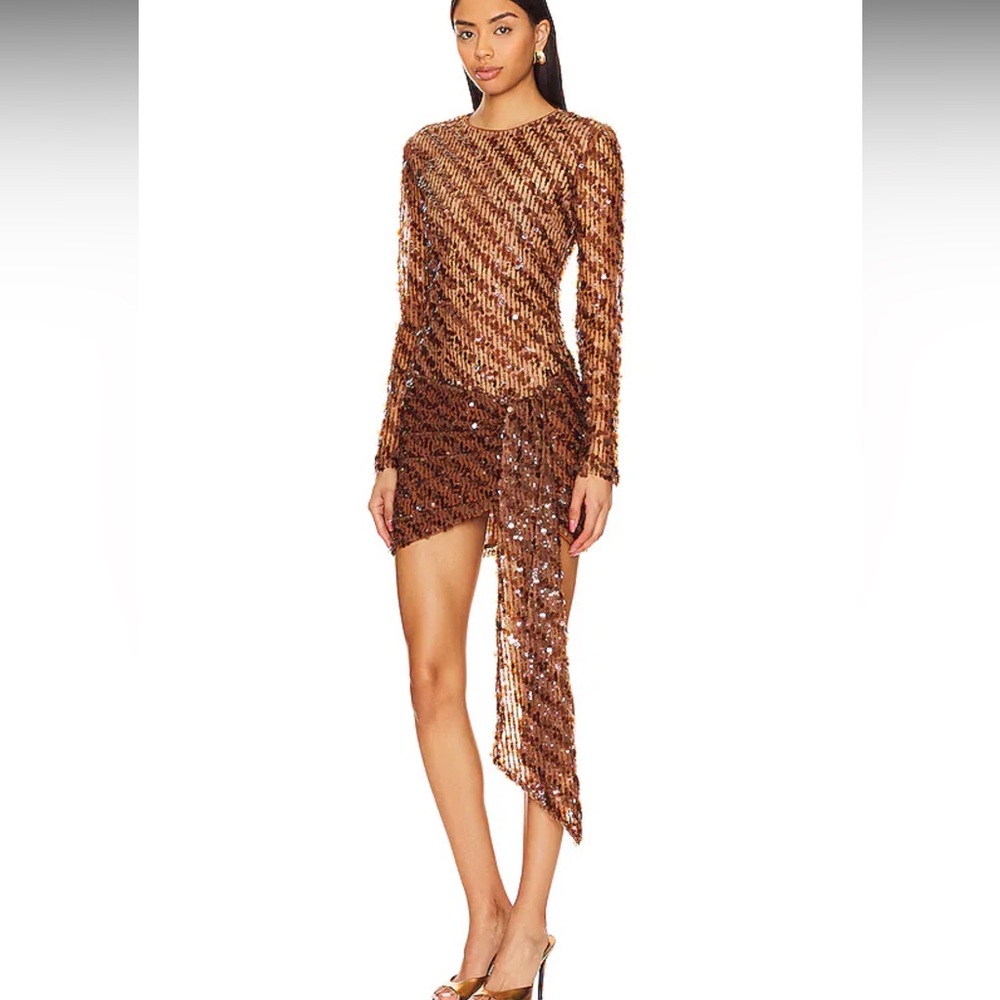 New | Camila Coehlo Cataleya Sequin Mini Dress in Caramel XS